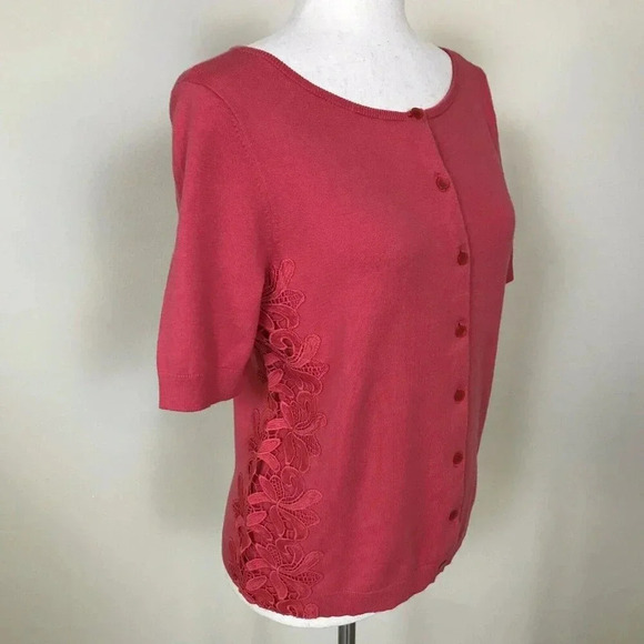 NWT Talbots PIMA COTTON Cardigan Sweater Size MP Petite Medium Short Sleeve Pink - Picture 5 of 15